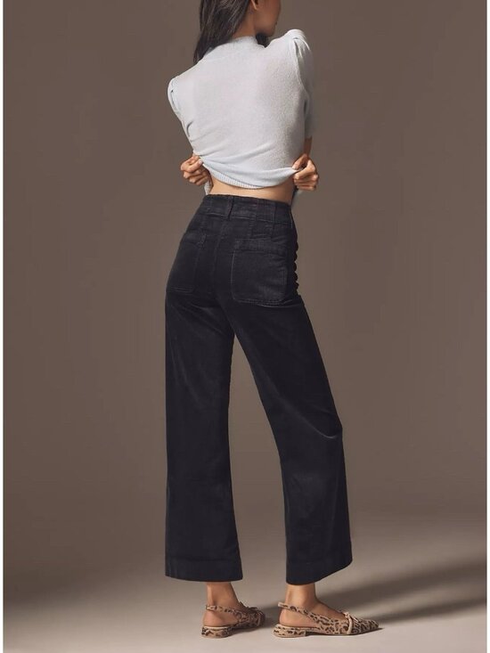 Anthropologie Colette Corduroy Crop Pants Scallop Pocket Wide Leg Size 28 Navy - Picture 10 of 11